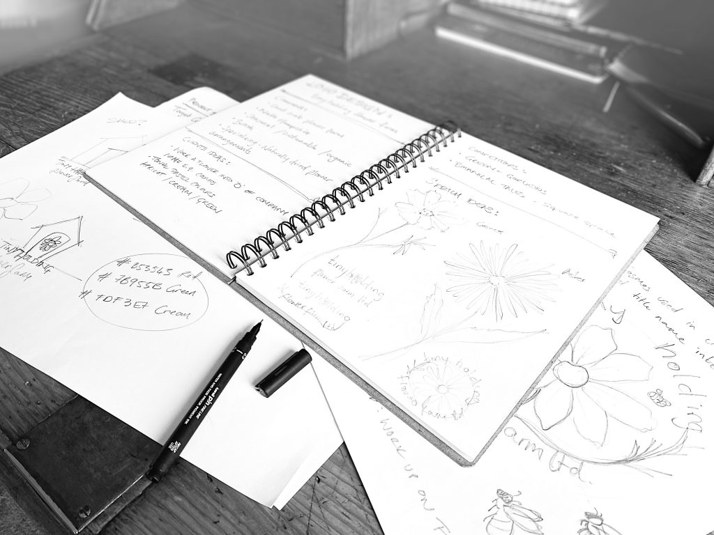 Flower Farm logo design sketch development
