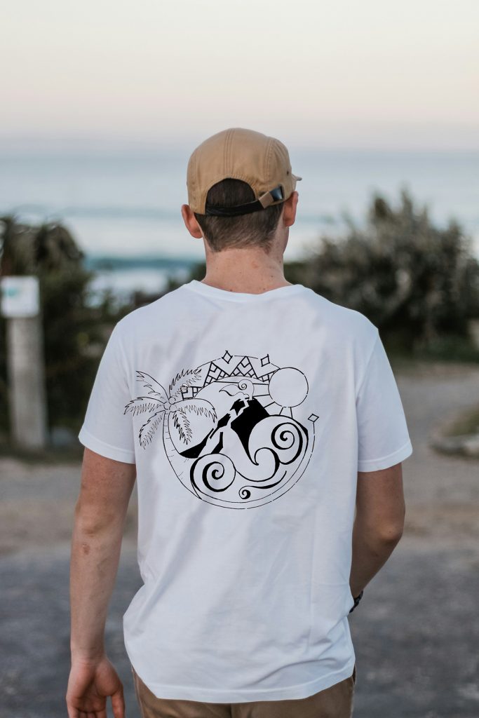 T shirt design volcano sun sea tropical